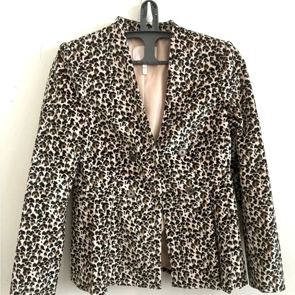 NWOT Rebecca Taylor Leopard Print Velveteen Double Breasted Blazer Jacket Size 8 - Picture 2 of 6
